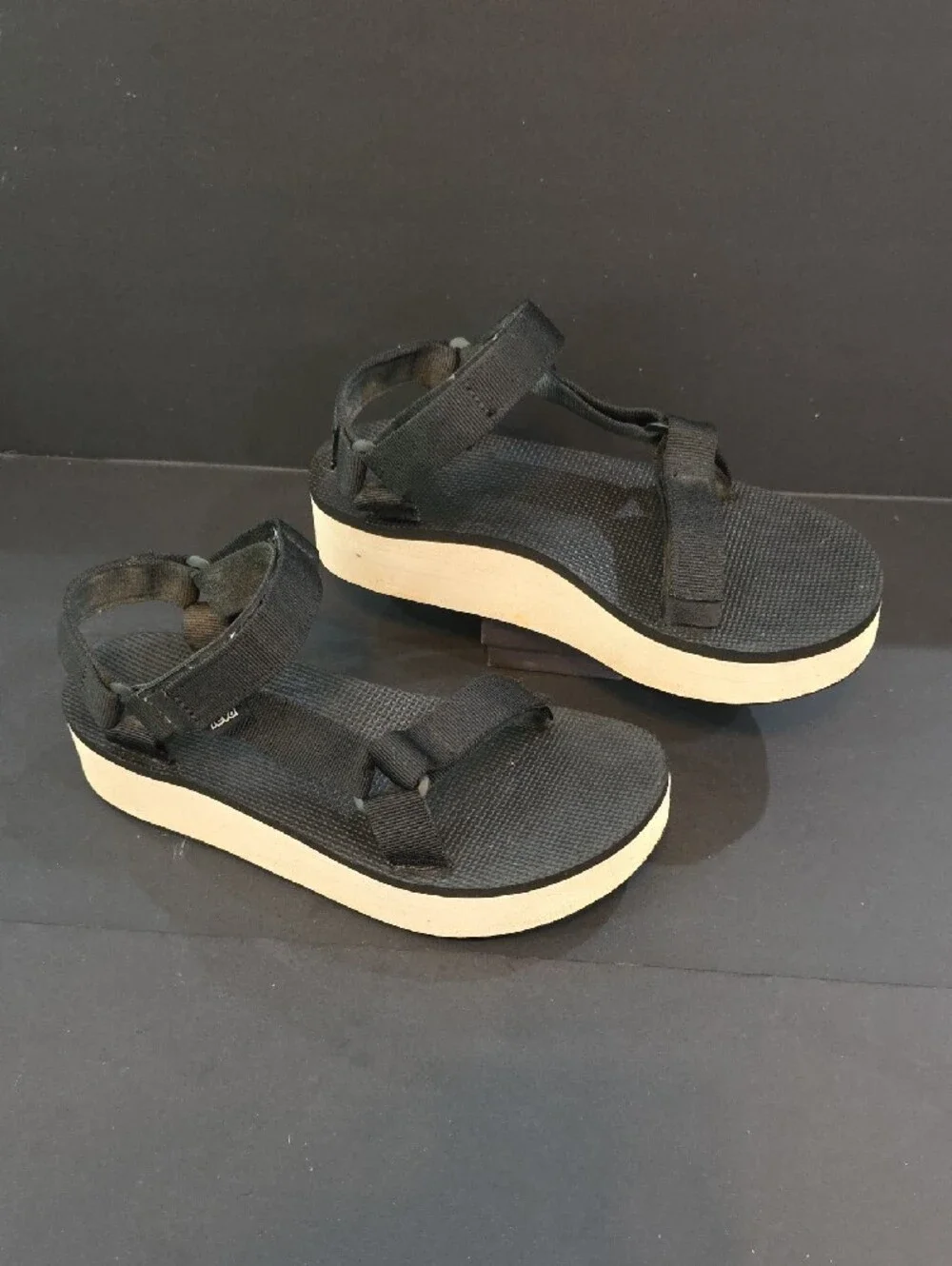 Teva Women's Black Platform Sandals with Cream Midsole Size 8